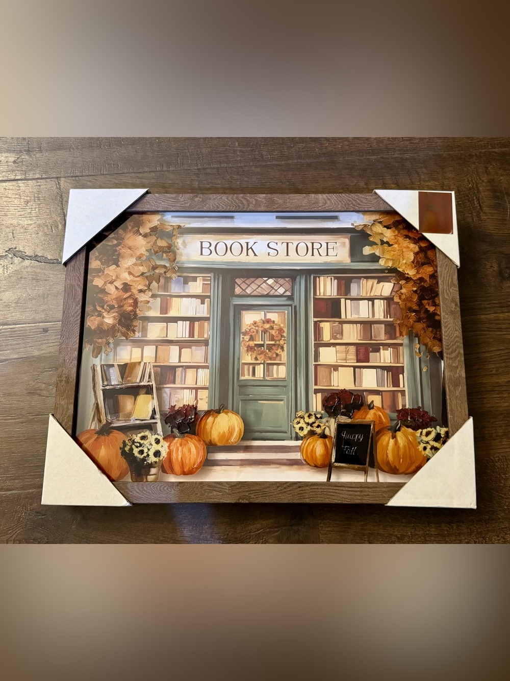 Autumn Bookstore Framed Wall Art - Orange & Green